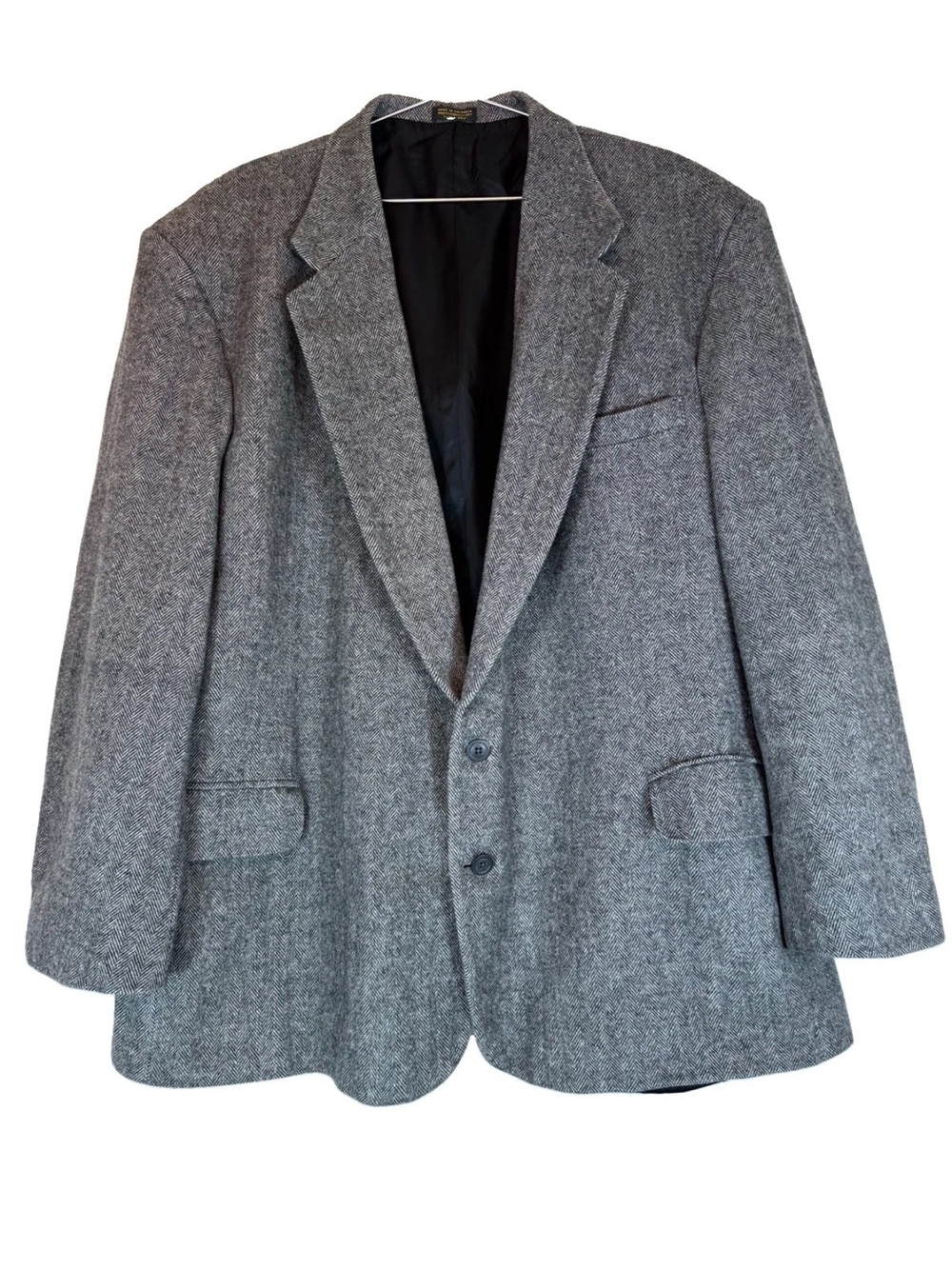 Size 52L Holbrook Men Wool Blazer Herringbone Light Grey White Warm